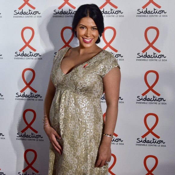 Ayem Nour enceinte - Soirée de lancement du Sidaction 2016 au Musée du Quai Branly à Paris le 7 mars 2016. © Giancarlo Gorassini/Bestimage