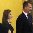  Le roi Felipe VI et la reine Letizia d'Espagne lors d'une réunion des directeurs de l'Institut Cervantes le 11 octobre 2016 au palais d'Aranjuez, au sud de Madrid. 