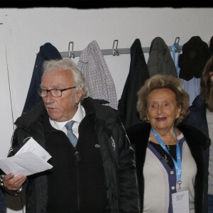 Exclusif - Prix spécial - Fabien Onteniente, Jacques Vendroux, Bernadette Chirac, Danuta Pieter, Anne Barrère - Match de football caritatif organisé par le Variétés Club de France au profit de l'association "+ de Vie" présidée par Bernadette Chirac et de l'association "Urma" présidée par Laurent Blanc au stade Jean Paul David à Mantes-la-Jolie le 11 octobre 2016. C'est la première sortie officielle de Bernadette Chirac depuis l'hospitalisation de son mari Jacques Chirac et de sa propre hospitalisation. © Alain Guizard/Bestimage