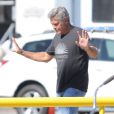 George Clooney sur le tournage de son nouveau film 'Suburbicon' à Los Angeles, le 19 octobre 2016