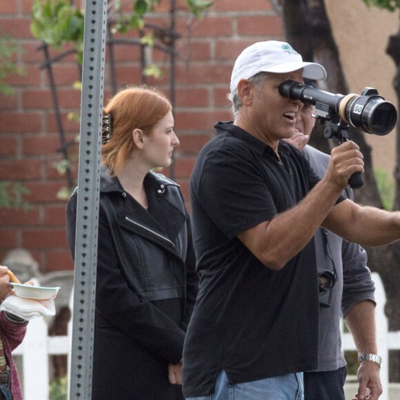 Exclusif - George Clooney sur le tournage de 'Suburbicon' à Los Angeles, le 17 octobre 2016