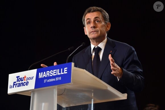 Nicolas Sarkozy en meeting à la salle Vallier à Marseille pour la campagne des primaires de la droite et du centre en vue de l'élection présidentielle de 2017, le 27 octobre 2016. © Bruno Bébert/Bestimage