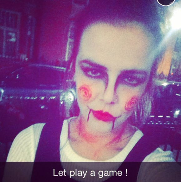 Pauline Ducruet inspirée par Saw lors d'Halloween 2014 à Londres, photo publiée sur son compte Instagram.