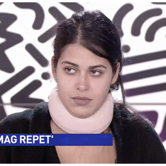 Ayem Nour n'apprécie pas de voir des images d'elle peu flatteuses être diffusées en direct. Emission le "Mad Mag" sur NRJ12. Le 28 octobre 2016.