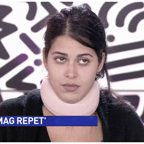 Ayem Nour n'apprécie pas de voir des images d'elle peu flatteuses être diffusées en direct. Emission le "Mad Mag" sur NRJ12. Le 28 octobre 2016.