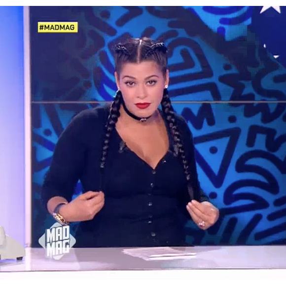 Ayem Nour n'apprécie pas de voir des images d'elle peu flatteuses être diffusées en direct. Emission le "Mad Mag" sur NRJ12. Le 28 octobre 2016.