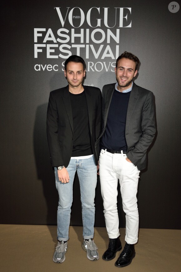 Arnaud Vaillant et Sebastien Meyer assistent au dîner de coup d'envoi du "Vogue Fashion Festival" à l'hôtel Potocki. Paris, le 3 novembre 2016.