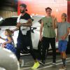 David Beckham à la sortie de son cours de CoulCycle avec ses enfants Brooklyn, Romeo et Harper à West Hollywood, le 27 octobre 2016