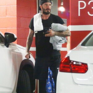 David Beckham à la sortie de son cours de CoulCycle avec ses enfants Brooklyn, Romeo et Harper à West Hollywood, le 27 octobre 2016