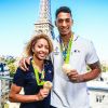 Estelle Mossely et son fiancé Tony Yoka - Conférence de presse et photocall avec les athlètes français de retour des Jeux Olympiques de Rio à l'hôtel Pullman face a la Tour Eiffel à Paris le 23 août 2016 © Jean-René Santini / Bestimage