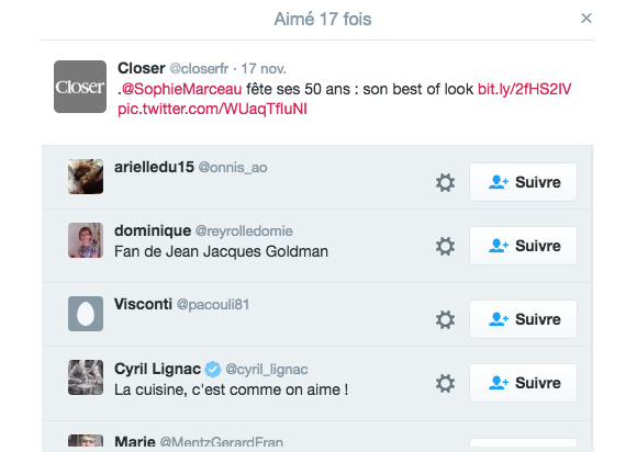 Cyril Lignac aime une publication de Closer (!) sur l'anniversaire de sa compagne Sophie Marceau