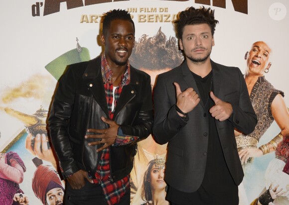 Kev Adams et Black M (Black Mesrimes ou Alpha Diallo) - Avant-première du film "Les Nouvelles Aventures d'Aladin" au Grand Rex à Paris, le 6 octobre 2015.
