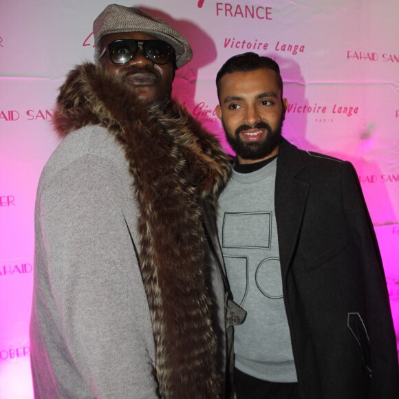 Magloire et le styliste Fahaid Sanober lors de la soirée de lancement des produits cosmétiques "L.A. Girl Paris" au 32 rue Faubourg Saint-Martin à Paris, France, le 26 novembre 2016. © Baldini