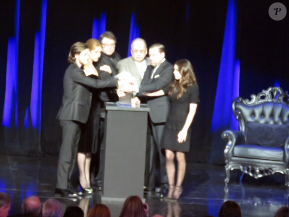 Céline Dion assiste à la cérémonie en hommage à son mari René Angélil, intitulée "Celebration of Life" avec son fils aîné René-Charles au Caesars Palace de Las Vegas le 3 février 2016.