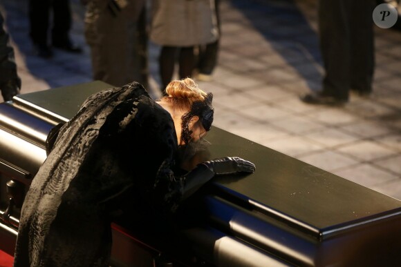 Céline Dion - Sorties des obsèques nationales de René Angélil en la Basi­lique Notre-Dame de Montréal, le 22 janvier 2016. © Dominique Jacovides/Bestimage