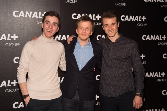Panayotis, Alex Lutz, et Hugo Clément - Soirée des animateurs du Groupe Canal+ au Manko à Paris. Le 3 février 2016.