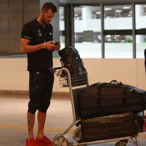 Exclusif - Grégory Mallet  à l'aéroport de Rio de Janeiro pour participer aux Jeux Olympiques, le 25 juillet 2016.