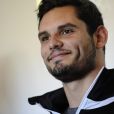 Le champion olympique de natation Florent Manaudou lors d'une conférence de presse annonçant son arrivée au sein de l'équipe de handball National 2 du PAUC (Pays d'Aix Université Club) à Aix-en-Provence, le 14 novembre 2016. © Eric Etten/Bestimage