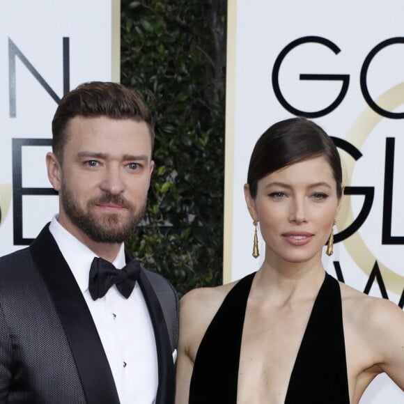 Justin Timberlake (costume Tom Ford) et sa femme Jessica Biel (robe Elie Saab) - 74e cérémonie annuelle des Golden Globe Awards à Beverly Hills, le 8 janvier 2017.