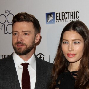 Justin Timberlake et sa femme Jessica Biel lors de la première du film "Book of Love" au Grove à Los Angeles, Californie, Etats-Unis, le 10 janvier 2016.