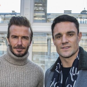 David Beckham et Dan Carter - Front raw du défilé de mode "Louis Vuitton" homme collection Automne/Hiver 2017-2018 dans les jardins du Palais Royal à Paris le 19 janvier 2017.