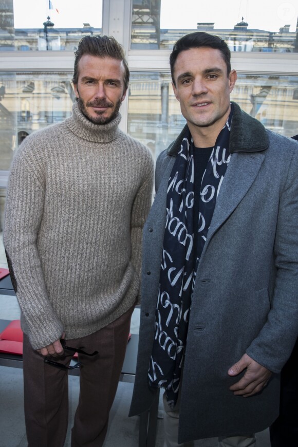 David Beckham et Dan Carter - Front raw du défilé de mode "Louis Vuitton" homme collection Automne/Hiver 2017-2018 dans les jardins du Palais Royal à Paris le 19 janvier 2017.