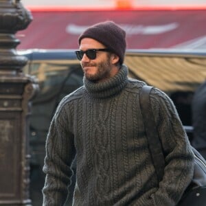 David Beckham quitte le défilé Louis Vuitton et se rend à la gare du Nord à Paris le 19 janvier 2017.