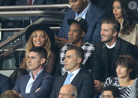 Beyonce, Jay-Z, David Beckham, Fabio Cannavaro - People assistent au match PSG-Barcelone de la Ligue des Champions 2014 au parc des princes à Paris le 30 septembre 2014.