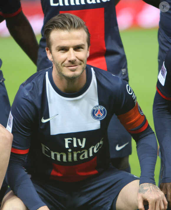 David Beckham - Le PSG celebre son titre de champion de la ligue a l'issue de son match contre Brest au Parc des Princes a Paris le 18 mai 2013.