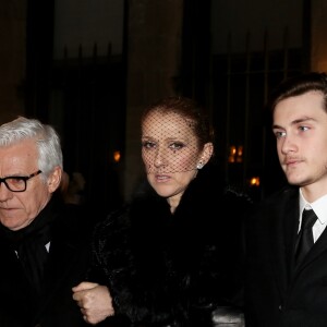 Céline Dion, son fils René-Charles Angélil et son frère Michel Dion - La famille de René Angélil sort de la Basi­lique Notre-Dame de Montréal où tous les anonymes sont venus se recueillir en sa mémoire et présenter leurs condoléances à Céline Dion, la veille de ses funérailles, le 21 janvier 2016. © Dominique Jacovides/Bestimage