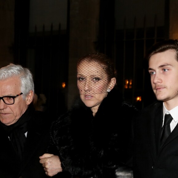 Céline Dion, son fils René-Charles Angélil et son frère Michel Dion - La famille de René Angélil sort de la Basi­lique Notre-Dame de Montréal où tous les anonymes sont venus se recueillir en sa mémoire et présenter leurs condoléances à Céline Dion, la veille de ses funérailles, le 21 janvier 2016. © Dominique Jacovides/Bestimage