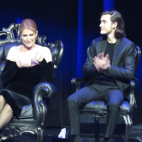 Céline Dion assiste à la cérémonie en hommage à son mari René Angélil, intitulée "Celebration of Life" avec son fils aîné René-Charles au Caesars Palace de Las Vegas le 3 février 2016.