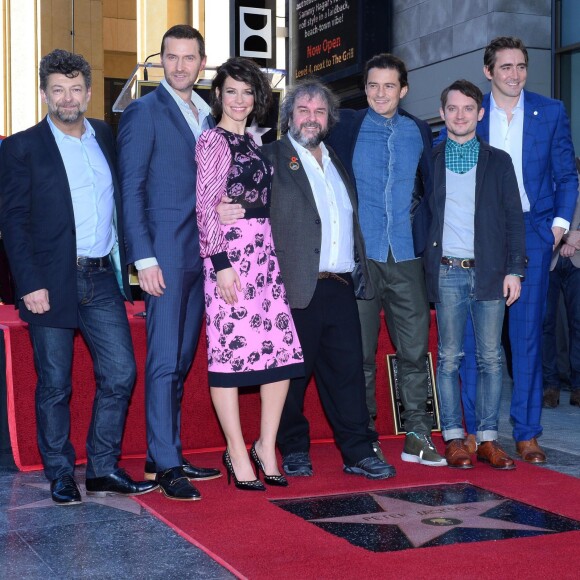 Andy Serkis, Richard Armitage, Evangeline Lilly, director Sir Peter Jackson, Orlando Bloom, Elijah Wood, Lee Pace - Peter Jackson reçoit son étoile sur le Walk of Fame à Hollywood, le 8 décembre 2014