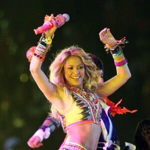 Shakira se produit à la cérémonie de clôture de la Coupe du monde de football à Johannesburg. Juillet 2010.