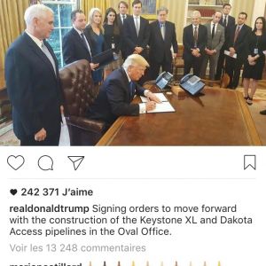 Capture d'écran du post Instagram de Donald Trump où Marion Cotillard a posté des doigts d'honneur.