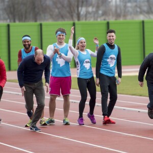 Le prince William, la duchesse Catherine de Cambridge et le prince Harry participaient le 5 février 2017 à une journée d'entraînement en vue du marathon de Londres au parc olympique Reine Elizabeth, une opération pour le compte de leur campagne en faveur de la santé mentale Heads Together.