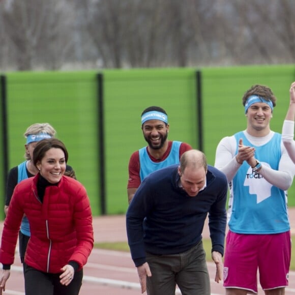 Le prince William, la duchesse Catherine de Cambridge et le prince Harry participaient le 5 février 2017 à une journée d'entraînement en vue du marathon de Londres au parc olympique Reine Elizabeth, une opération pour le compte de leur campagne en faveur de la santé mentale Heads Together.