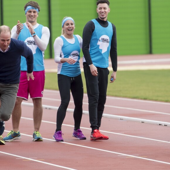 Le prince William, la duchesse Catherine de Cambridge et le prince Harry participaient le 5 février 2017 à une journée d'entraînement en vue du marathon de Londres au parc olympique Reine Elizabeth, une opération pour le compte de leur campagne en faveur de la santé mentale Heads Together.