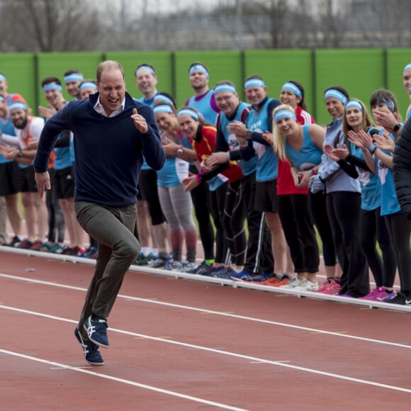 Le prince William, la duchesse Catherine de Cambridge et le prince Harry participaient le 5 février 2017 à une journée d'entraînement en vue du marathon de Londres au parc olympique Reine Elizabeth, une opération pour le compte de leur campagne en faveur de la santé mentale Heads Together.