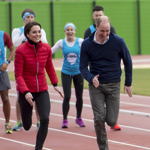 Le prince William, la duchesse Catherine de Cambridge et le prince Harry participaient le 5 février 2017 à une journée d'entraînement en vue du marathon de Londres au parc olympique Reine Elizabeth, une opération pour le compte de leur campagne en faveur de la santé mentale Heads Together.