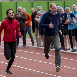 Le prince William, la duchesse Catherine de Cambridge et le prince Harry participaient le 5 février 2017 à une journée d'entraînement en vue du marathon de Londres au parc olympique Reine Elizabeth, une opération pour le compte de leur campagne en faveur de la santé mentale Heads Together.