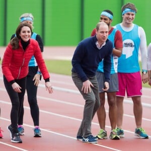 Le prince William, la duchesse Catherine de Cambridge et le prince Harry participaient le 5 février 2017 à une journée d'entraînement en vue du marathon de Londres au parc olympique Reine Elizabeth, une opération pour le compte de leur campagne en faveur de la santé mentale Heads Together.