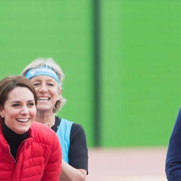 Le prince William, la duchesse Catherine de Cambridge et le prince Harry participaient le 5 février 2017 à une journée d'entraînement en vue du marathon de Londres au parc olympique Reine Elizabeth, une opération pour le compte de leur campagne en faveur de la santé mentale Heads Together.