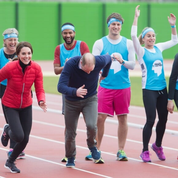 Le prince William, la duchesse Catherine de Cambridge et le prince Harry participaient le 5 février 2017 à une journée d'entraînement en vue du marathon de Londres au parc olympique Reine Elizabeth, une opération pour le compte de leur campagne en faveur de la santé mentale Heads Together.