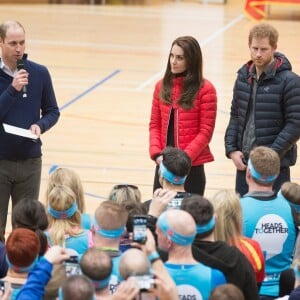 Le prince William, la duchesse Catherine de Cambridge et le prince Harry participaient le 5 février 2017 à une journée d'entraînement en vue du marathon de Londres au parc olympique Reine Elizabeth, une opération pour le compte de leur campagne en faveur de la santé mentale Heads Together.