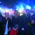 Liu Ye, le célèbre acteur chinois et ambassadeur du Tourisme de la Côte d'Azur en Chine, et sa femme Anais, native de Nice, sont avec Christian Estrosi et sa femme Laura Tenoudji pour assister au 1er corso du Carnaval de Nice 2017, le 11 février 2017. © Bruno Bebert/Bestimage