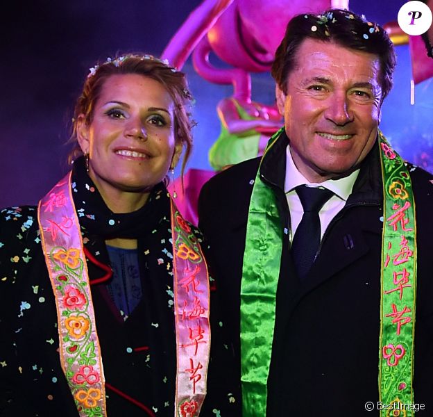 Christian Estrosi et sa femme Laura Tenoudji assistent au 1er corso du Carnaval de Nice 2017, le 11 février 2017. © Bruno Bebert/Bestimage