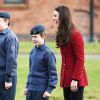 La duchesse Catherine de Cambridge lors de sa visite à la base RAF Wittering dans le Cambridgeshire en tant que marraine et commandante honoraire des cadets de l'Armée de l'Air, le 14 février 2017.