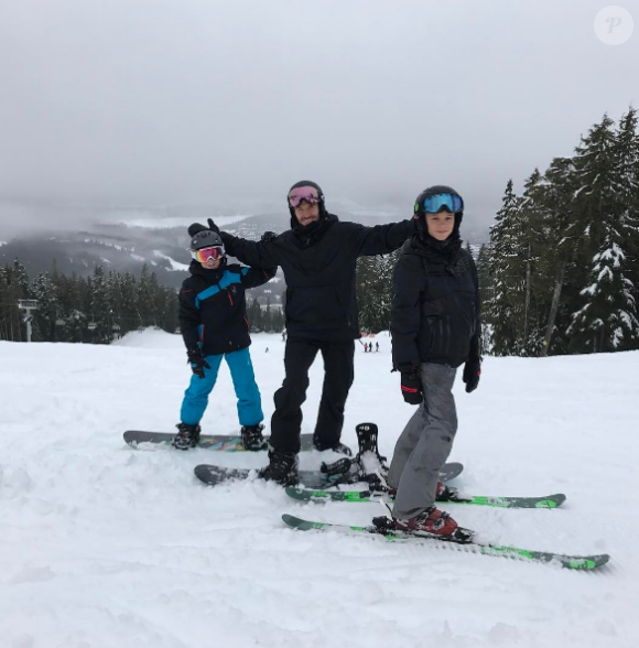 David, Cruz et Romeo Beckham en vacances au ski, à la station Whistler, au Canada, février 2017.
