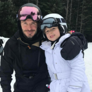 David et Harper Beckham en vacances au ski, à la station Whistler, au Canada, février 2017.